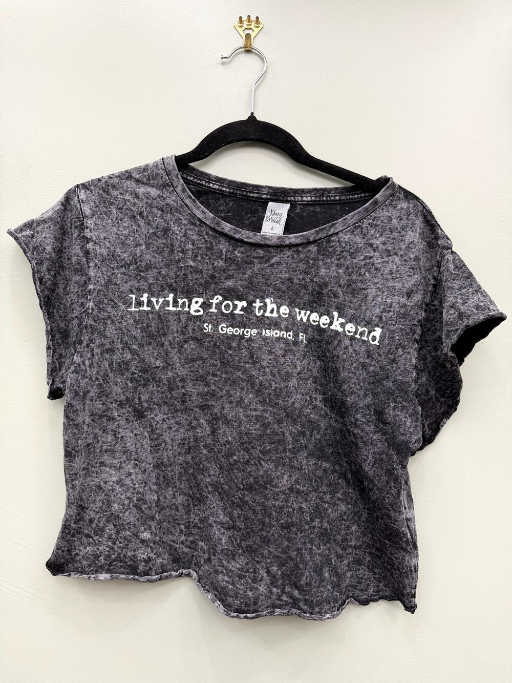 Daybreak Living for the Weekend St. George Island Acid Wash Cropped Graphic Tee
